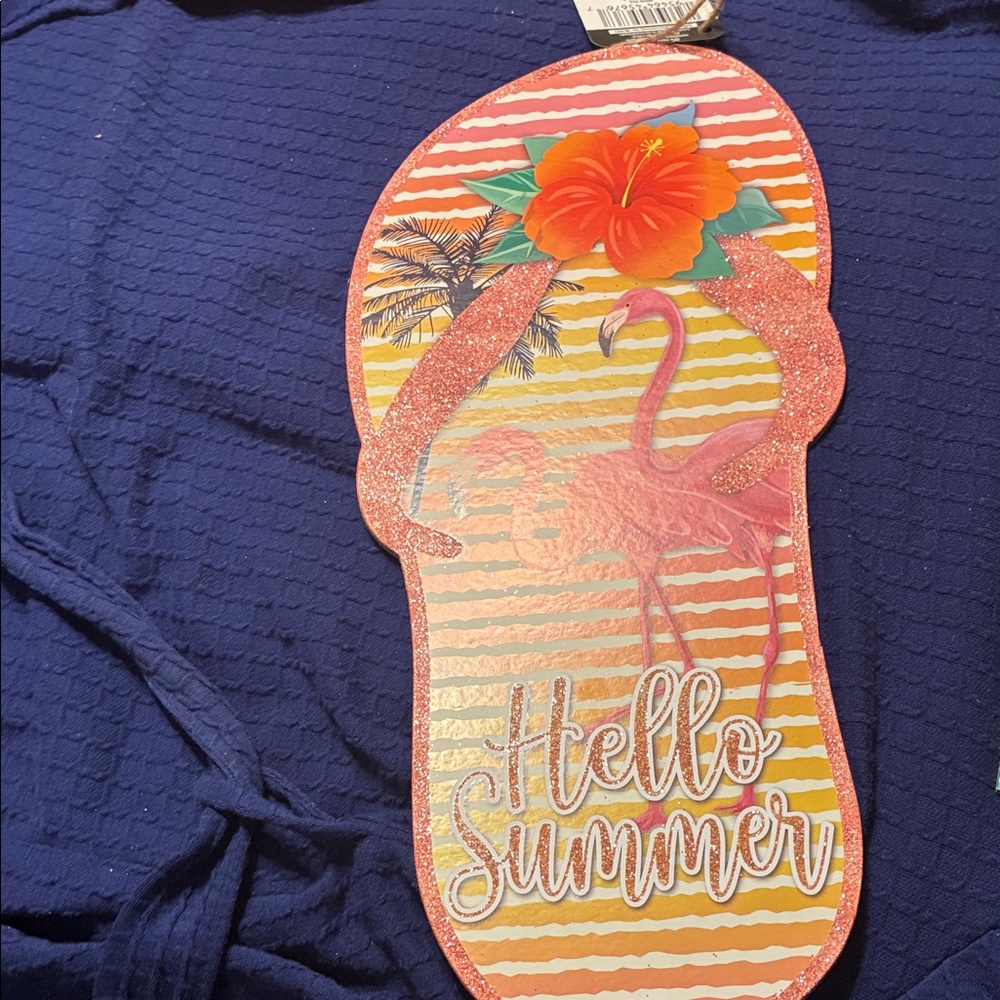Hello Summer Flamingo Flip Flop Wall Sign - Pink & Orange